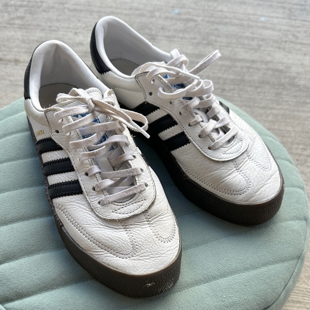 Adidas Samba Women’s White and navy striped - platform